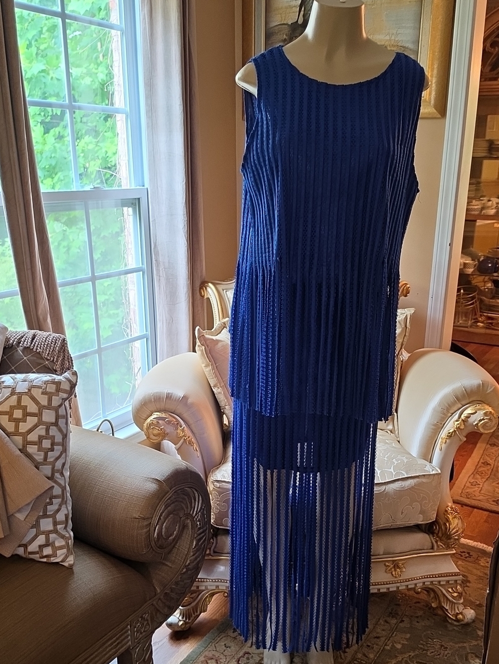 Royal Blue Sleeveless Fringe Maxi Skirt And Top.